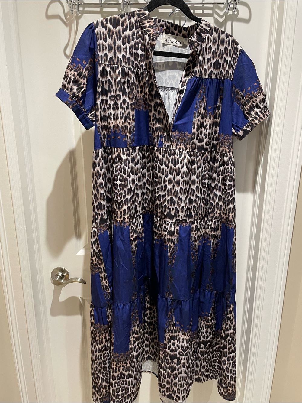 KATE HEWKO Blue Leopard Print Maxi Dress